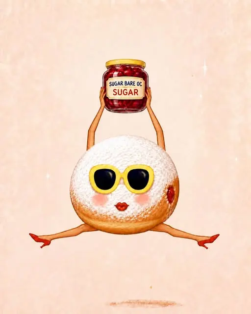 Pop art illustration of a doughnut holding a Sugar Bare OC sugar jar