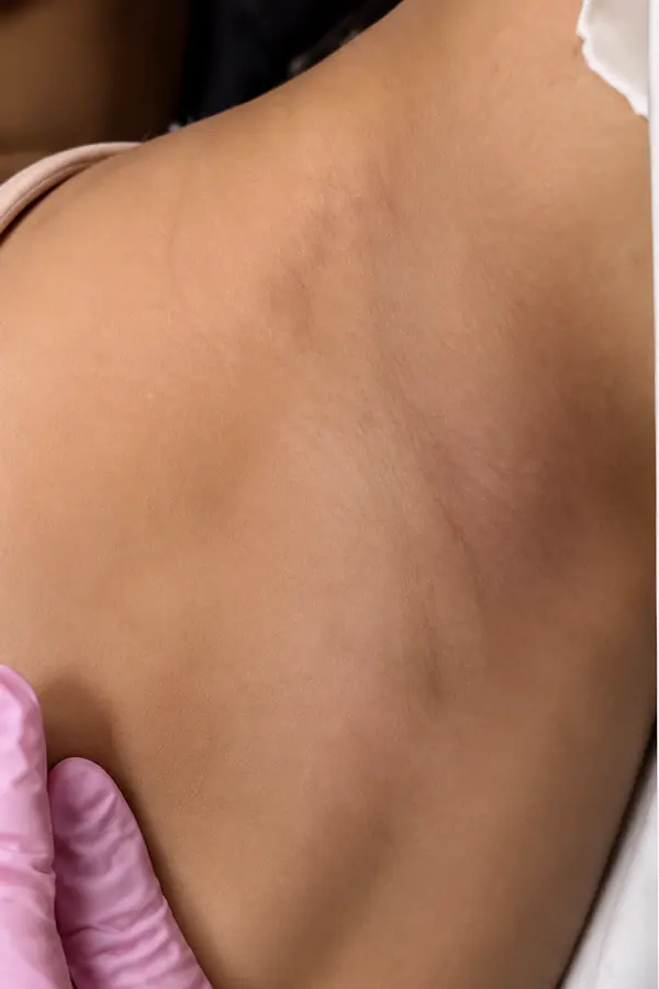The same underarm after skin brightening, lighter and more even