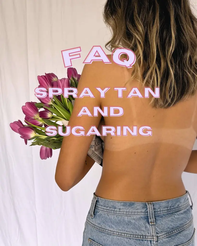 Spray tan and sugaring FAQ graphic with flowers